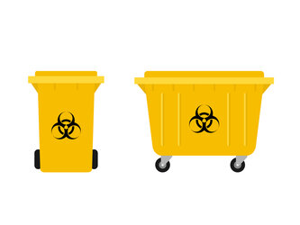 Twee gele containers met het symbool voor biologisch gevaar